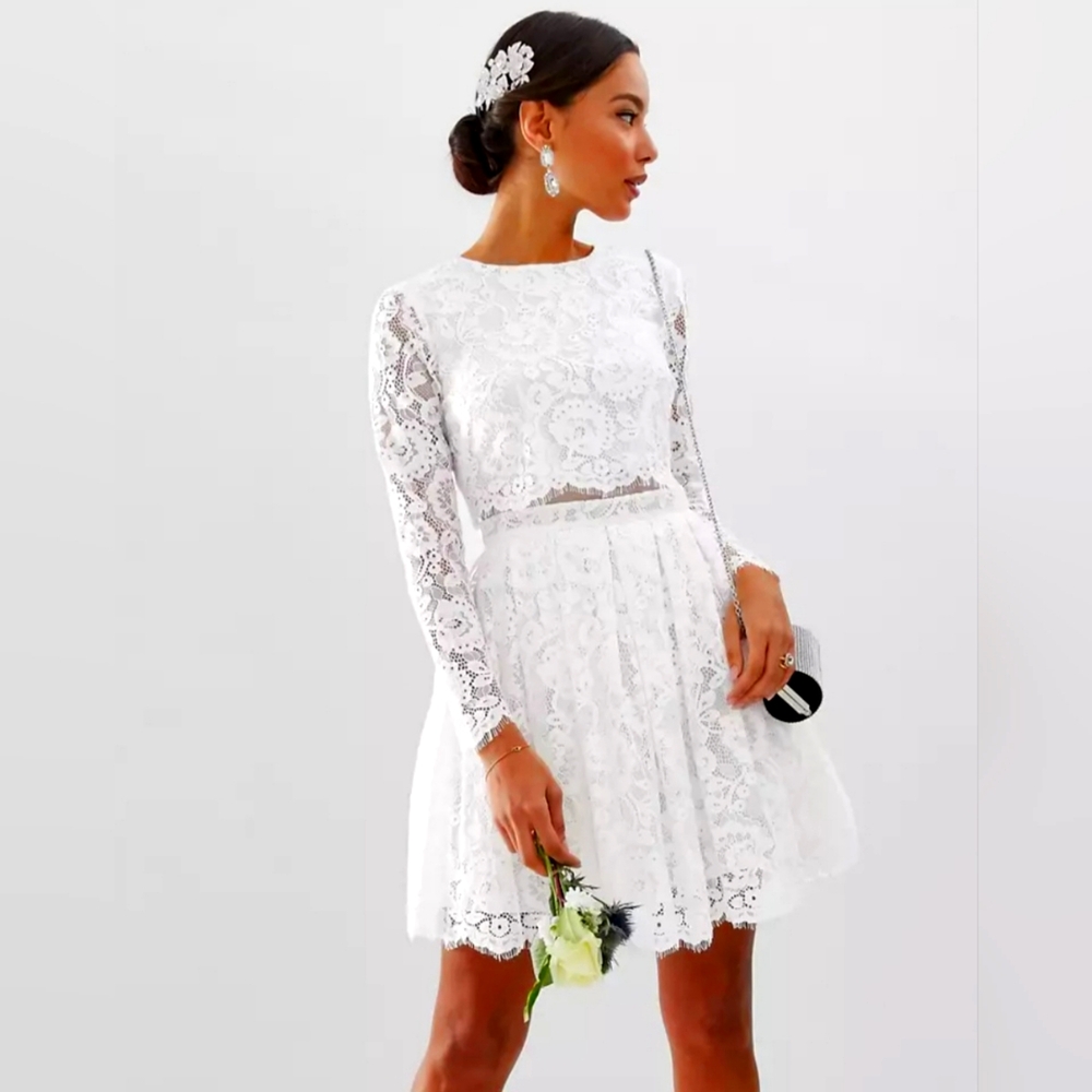ASOS DESIGN 🌷 Crop Top White Lace Mini Dress NWT Size 4 $135  Flirty